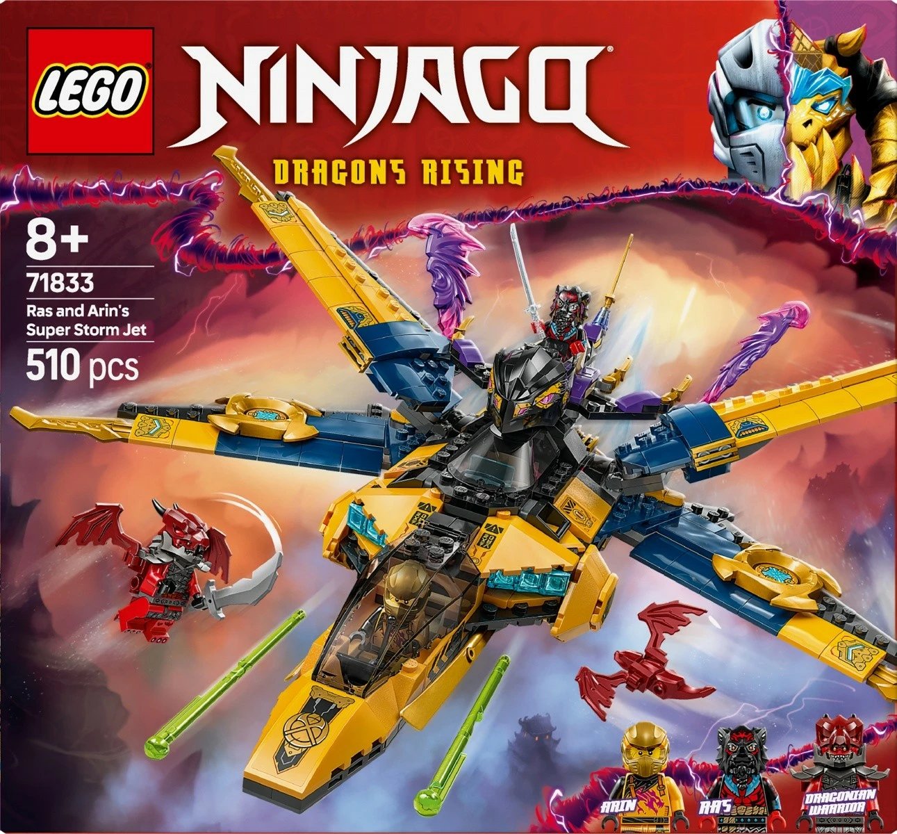 Set LEGO Ninjago 71833 Ras and Storm Superjet Arina, 510 pjesë