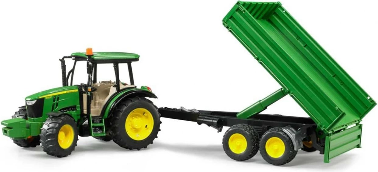 Lodër traktor me rimorkio vetëshkarkuese, BRUDER John Deere 5115M BR-02108, shkallë 1:16, plastikë, jeshile/verdhe/zezë