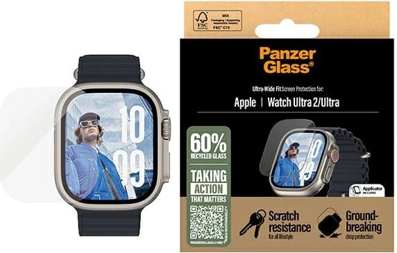 Mbrojtës ekrani PanzerGlass për Apple Watch Ultra 2, xham i temperuar, Transparent