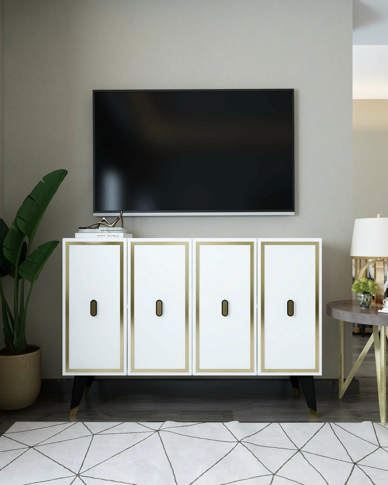 Konsol Skye Decor, e bardhë, e zezë, ari, 8173KM-32