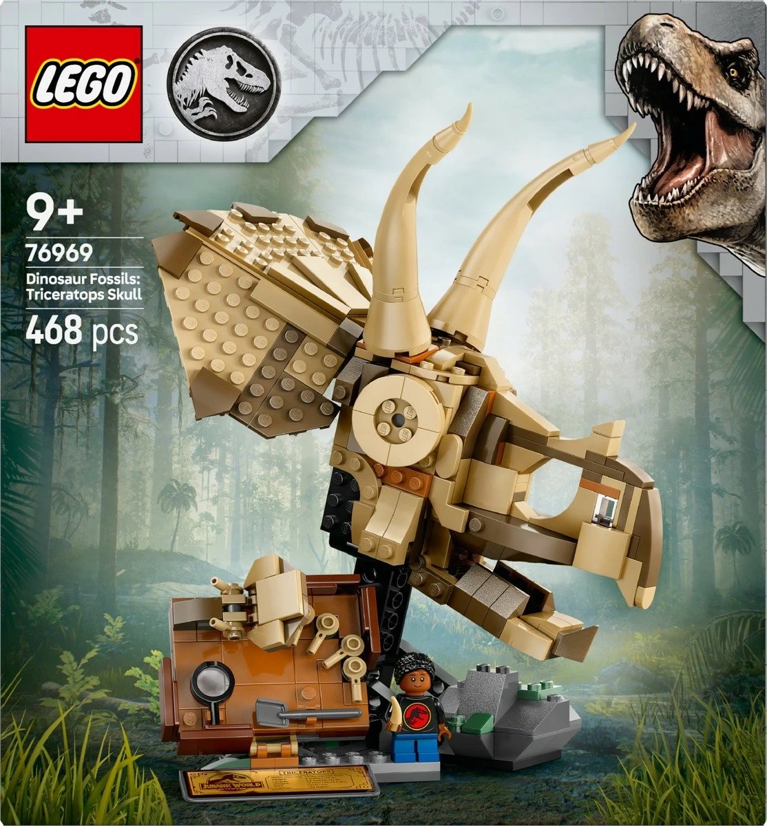 Set ndërtimi LEGO Jurassic World 76969, Dinosaur Skeletons: Triceratops Skull, 468 pjesë