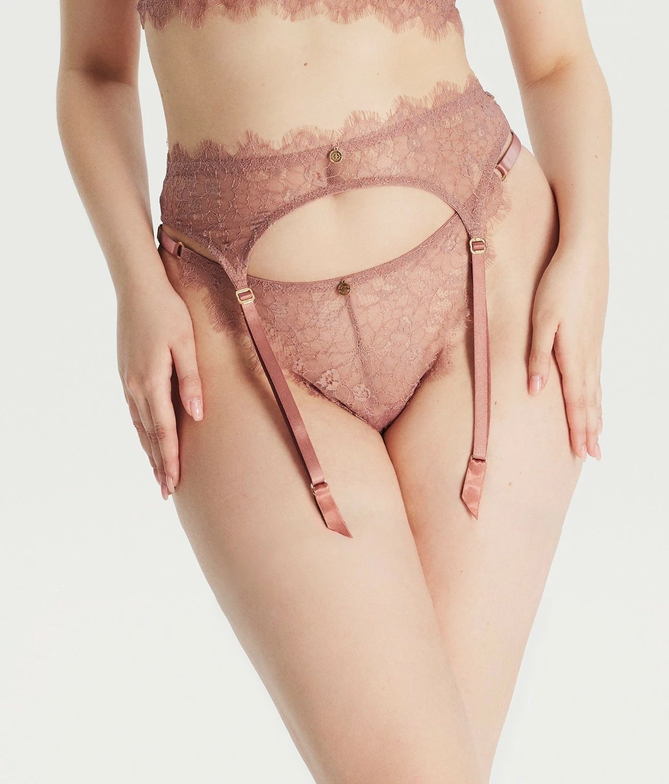 Garter Jumeon, dantellë eyelash, ngjyrë dusty rose, madhësia XL