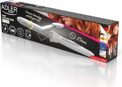 kaçurrelues flokësh, Adler, AD 2106, 25 mm, keramik, 40 W, e bardhë/argjend