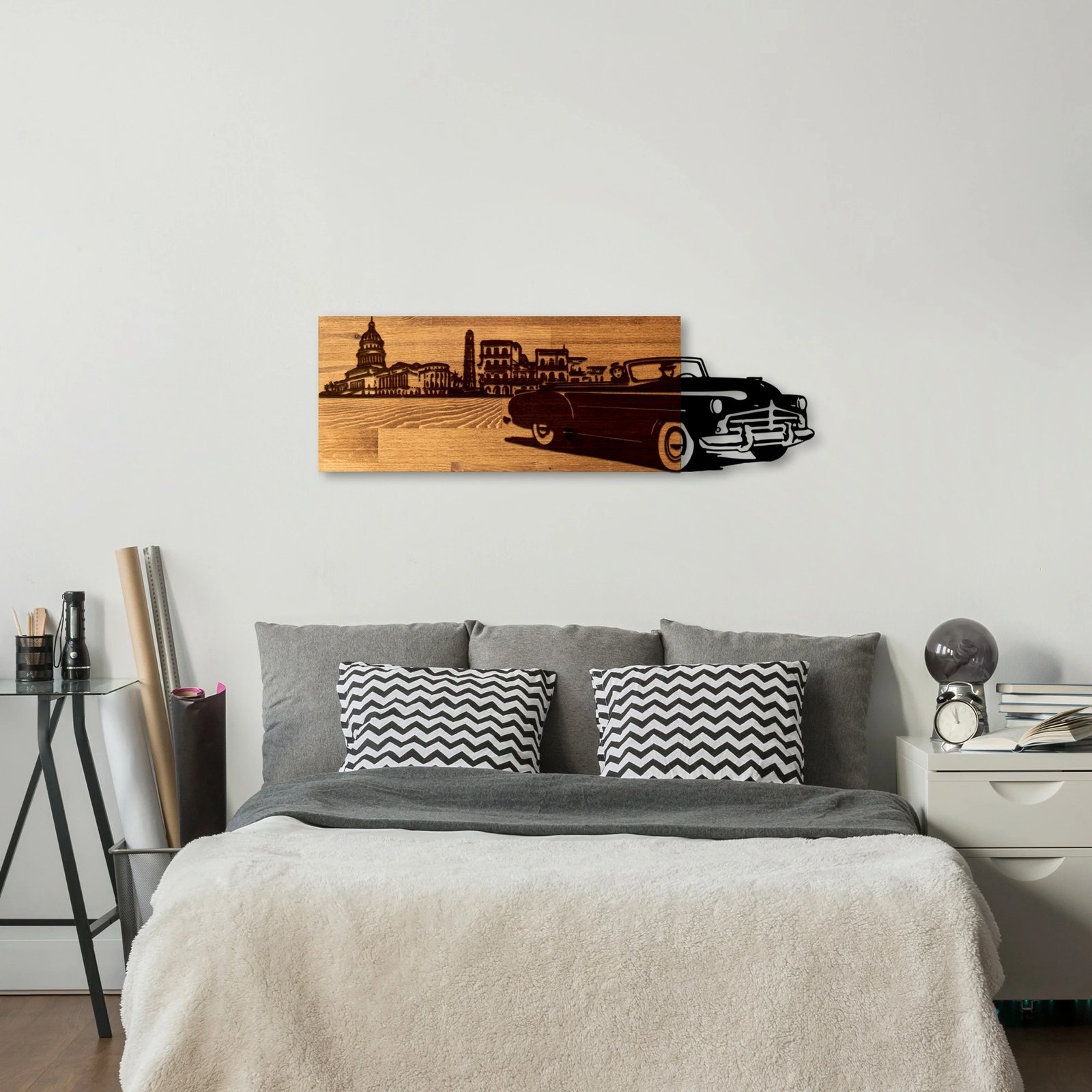 Aksesor dekorativ muri prej druri, stil klasik, ngjyrë arre dhe e zezë, Wallity