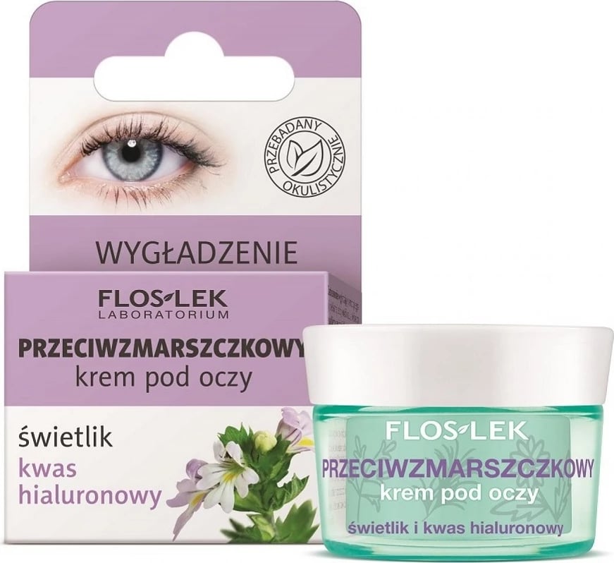 Krem për sy anti-rrudhë Floslek me Meadowsweet dhe Acid Hyaluronic për femra, 15ml