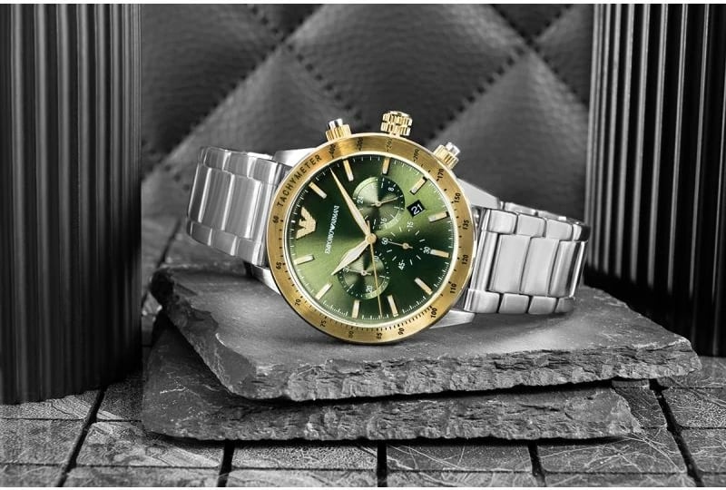 Orë dore për meshkuj Emporio Armani, e gjelbër