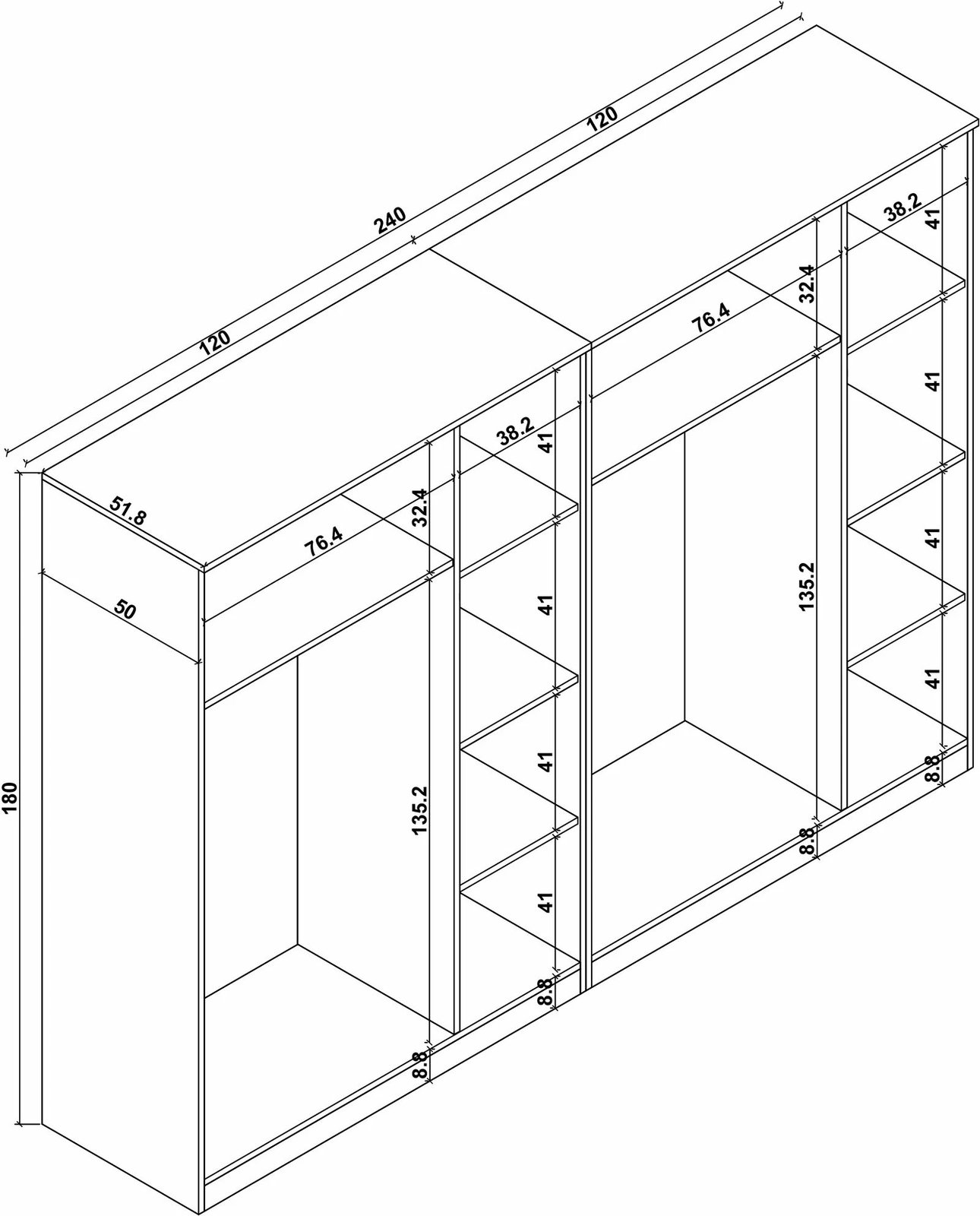 Dollap rrobash, ngjyrë Atlantic Pine, Skye Decor, 1600-120