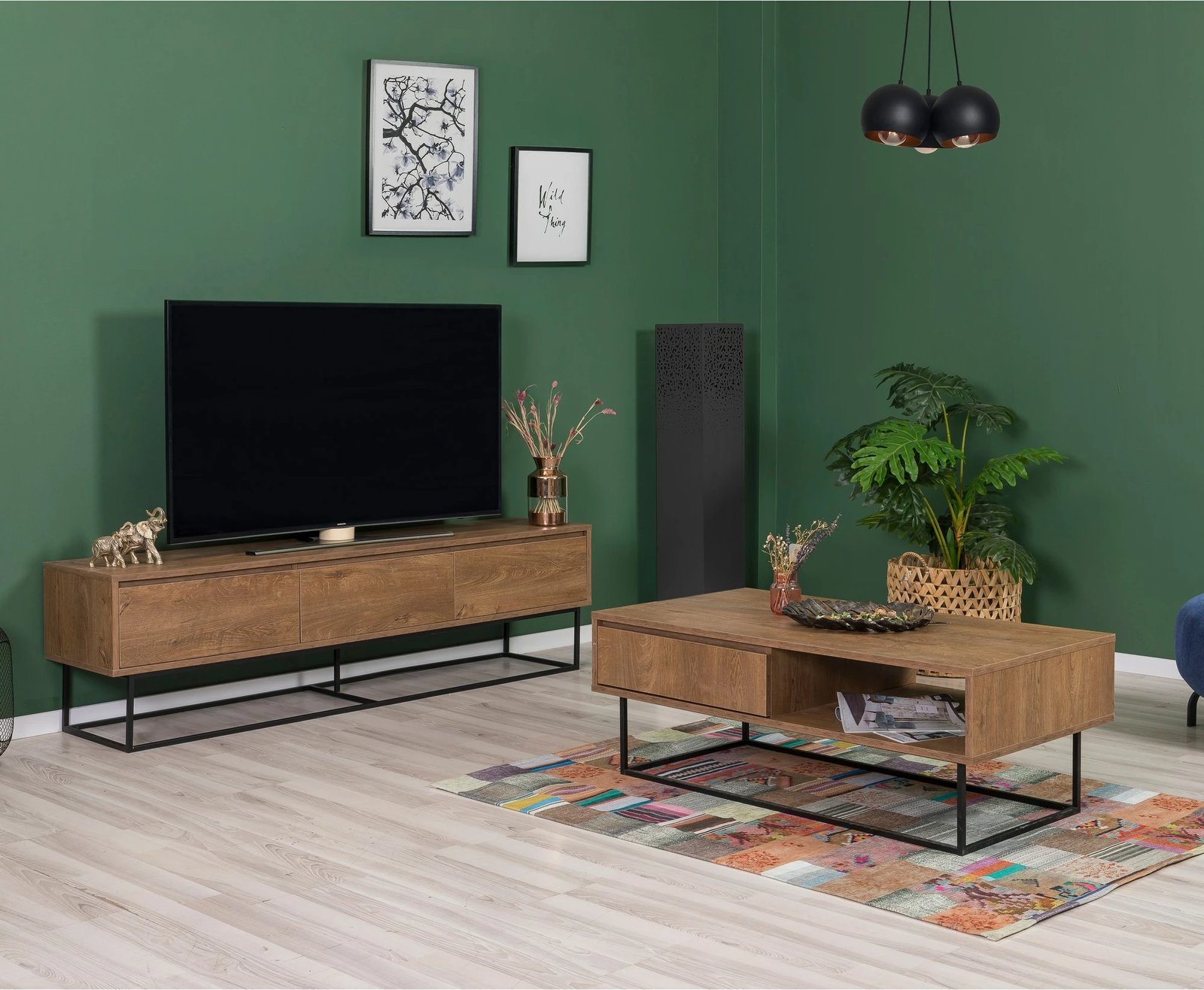 Set mobiljesh për dhomë dite, Skye Decor, Laxus Takım 21, ngjyrë arrë dhe e zezë