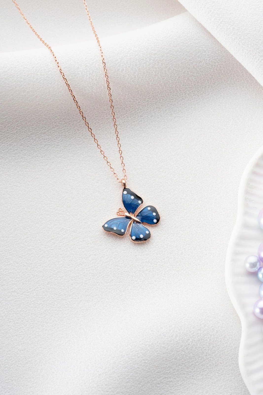 Qafore argjendi, ngjyrë rozë e artë, gur emalje blu, Jumeon, NRZ99250