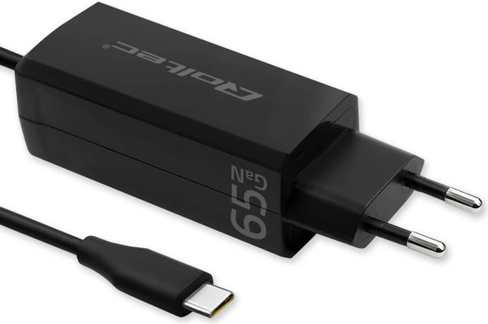 Karikues muri Qoltec 65W GaN, USB-C 3.1, i zi