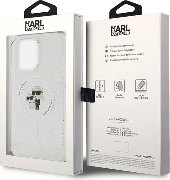 Mbështjellës Karl Lagerfeld KLHMP14XHGKCNOT për iPhone 14 Pro Max 6.7", transparent, Glitter MagSafe