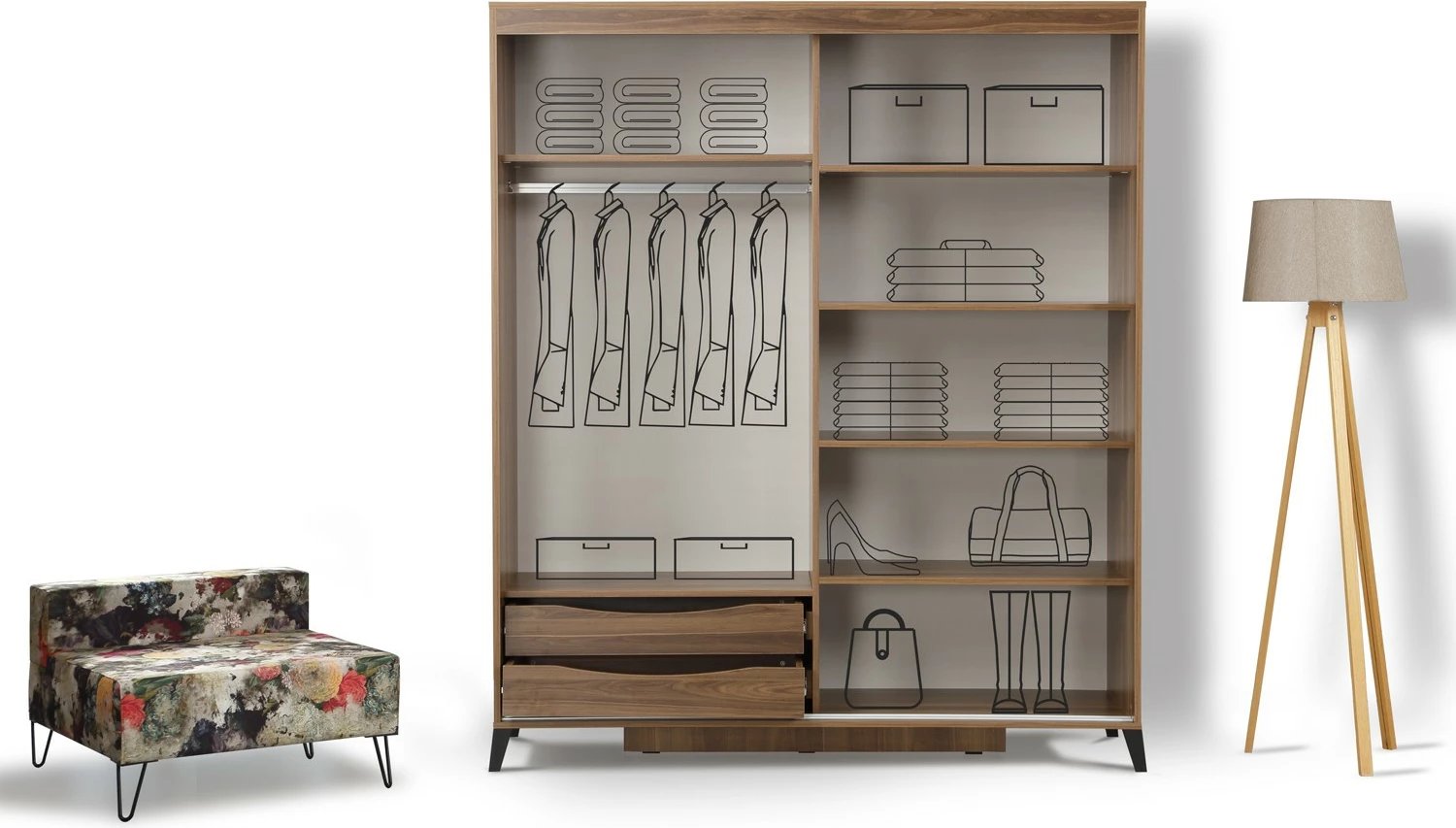 Dollap Walnut Skye Decor, Pasific Home Fuga 180