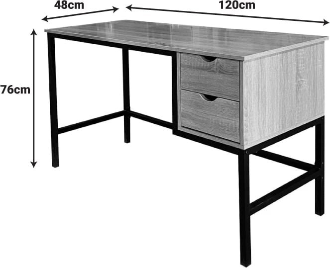 Tavolinë pune Ramen, ngjyrë sonoma, këmbë metalike të zeza, 120x48x76cm