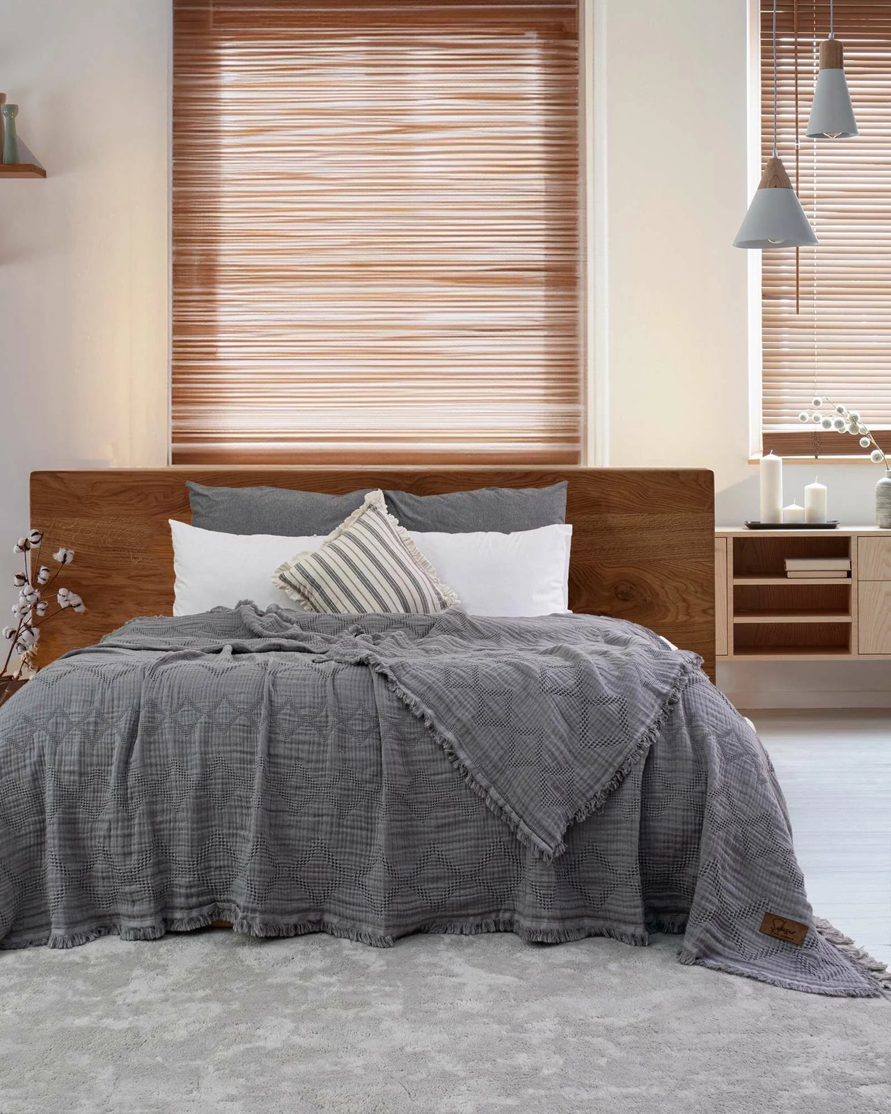 Mbulesë dyshe për shtrat, ngjyrë gri e errët, L'essentiel, Oscar