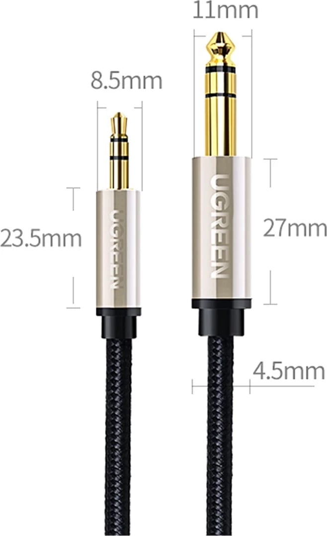 Kabllo audio Ugreen AV127 10630, TRS, mini jack 3.5mm / jack 6.35mm, 5m, Gri