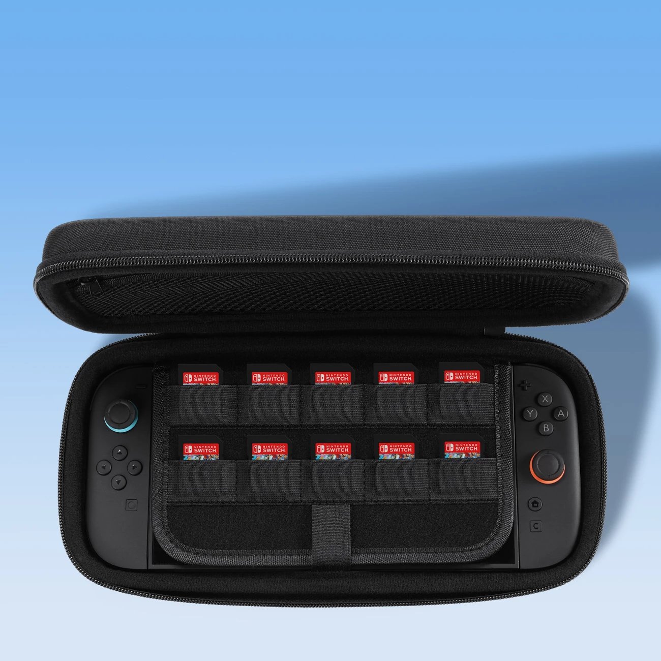 Mbështjellës Dux Ducis për Nintendo Switch 2, me dorezë dhe ndarje për lojëra, zi
