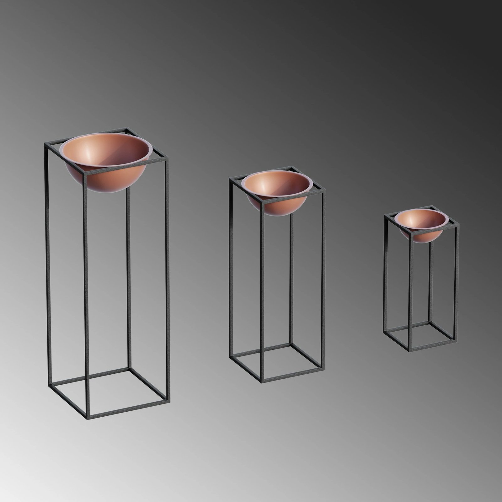 Vazo dekorative, ngjyrë e zezë dhe bakri, Evila Originals, GED-019-B, set prej 3 copësh