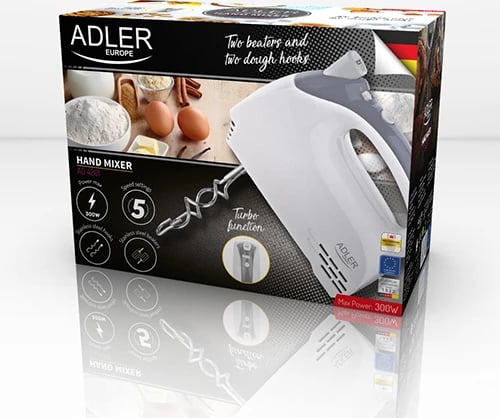 Mikser dore, Adler, AD 4201, 300W, 5 shpejtësi, funksion TURBO, i bardhë/gri