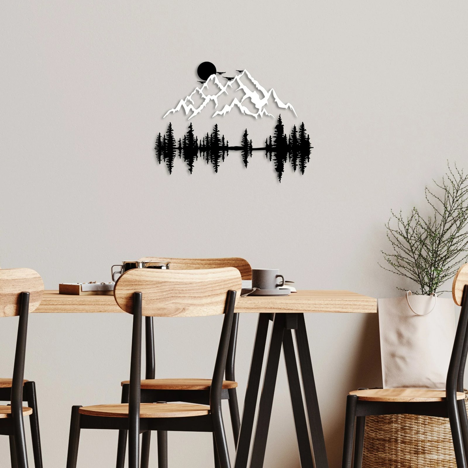 Aksesor dekorativ metalik për mur, natyrë dhe male, Wallity - 14