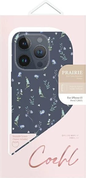 Mbështjellës UNIQ Coehl Prairie për iPhone 15 Pro Max, lule, blu navy