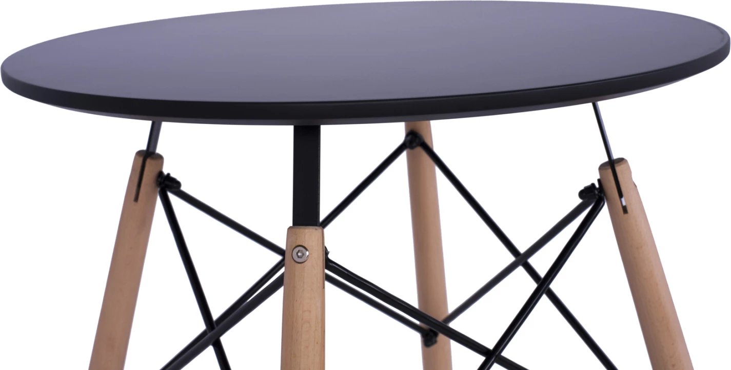 Tavolinë ngrënieje rrethore minimaliste, FH0060.02, sipërfaqe MDF, ngjyrë e zezë, këmbë druri ahu, Φ60x72H cm Tavolinë ngrënieje rrethore minimaliste, FH0060.02, sipërfaqe MDF, ngjyrë e zezë, këmbë druri ahu, Φ60x72H cm