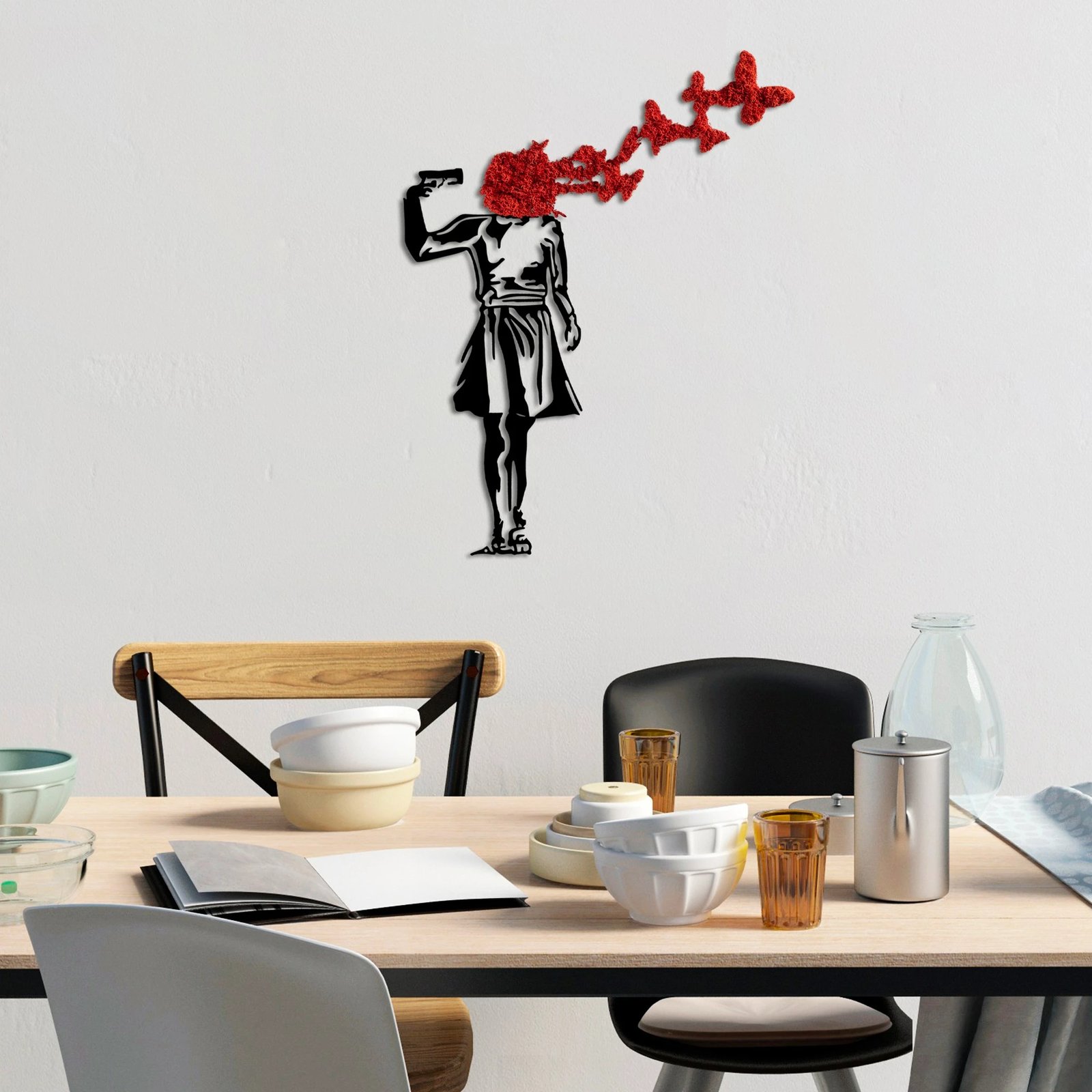 Aksesor dekorativ metalik për mur, Wallity Banksy, e kuqe/zezë, 66x51cm