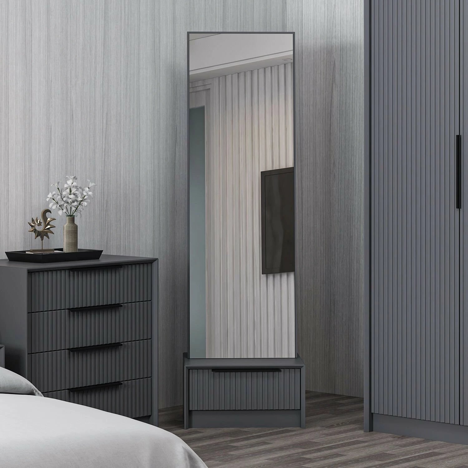 Tavolinë grimimi Skye Decor, Kale Luxe Soft, anthracite, 54x178x45cm