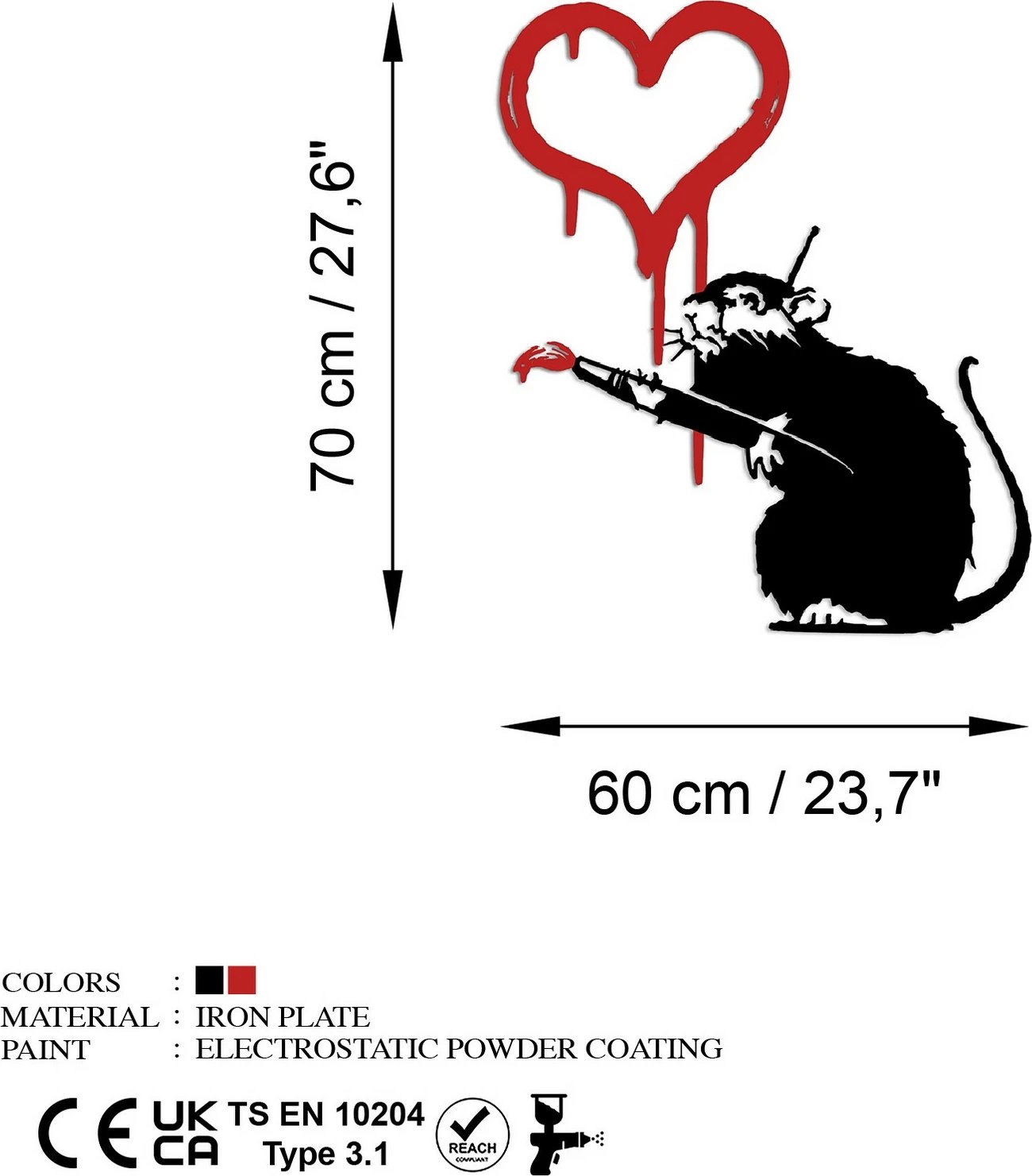 Aksesor dekorativ metalik për mur, Banksy Metal 08, ngjyrë e bardhë, 60x70cm