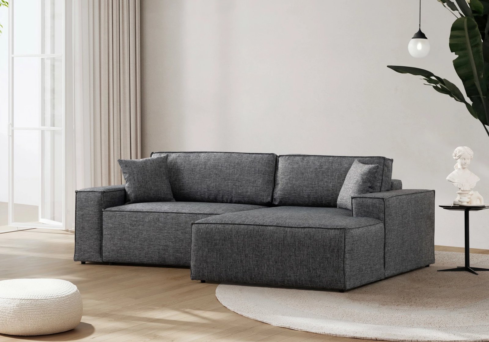 Kënd-sofë krevati Atelier del Sofa, kënd i djathtë, ngjyrë gri e errët