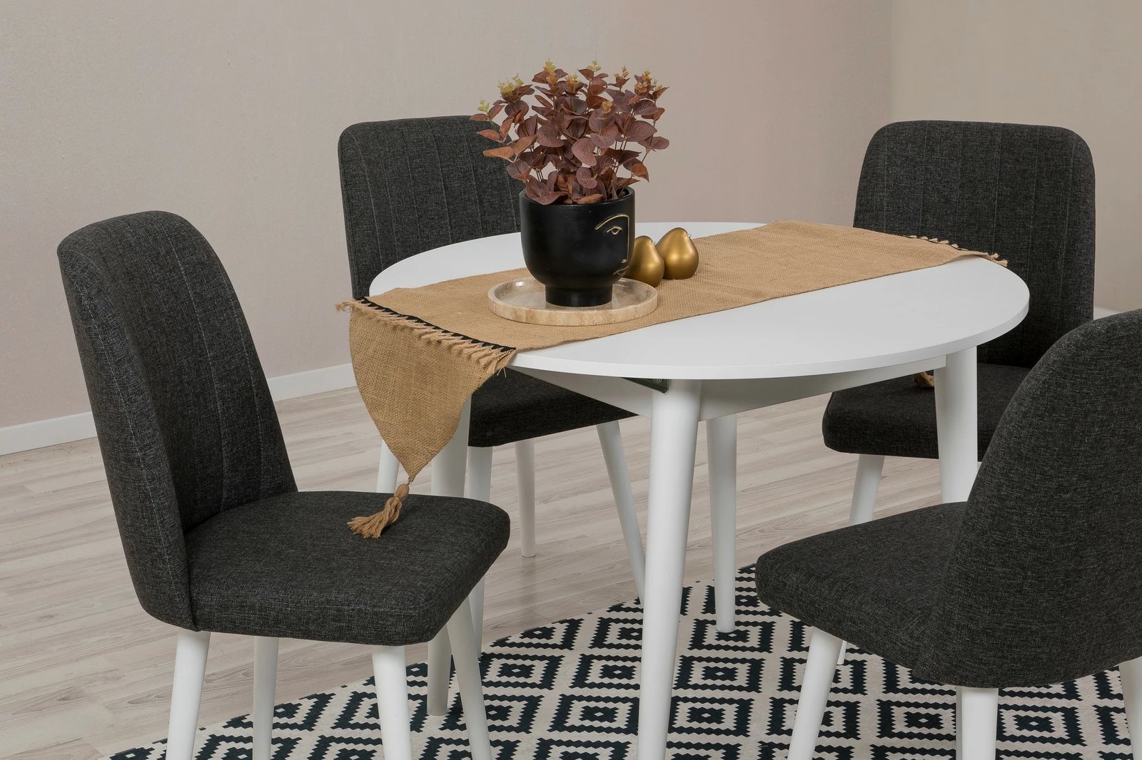 Set tavoline me karrige për ngrënie, zgjatshme, Skye Decor Vina 1053, e bardhë, antracit, 5 copë