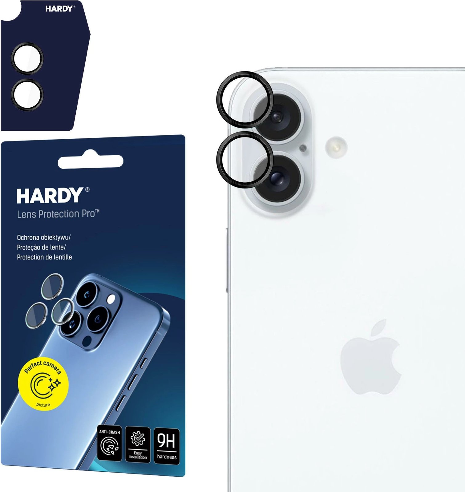 Mbrojtës xhami për lente kamere, 3mk Protection Hardy Lens Protection Pro, për iPhone 16 / 16 Plus, Zi