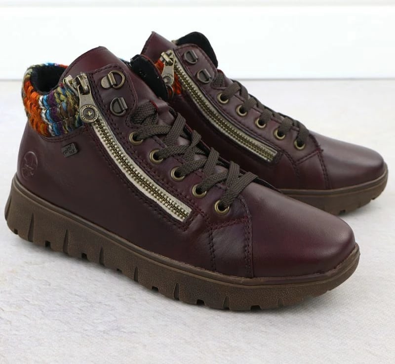 Çizme lëkure për femra Rieker N1305-35, burgundy