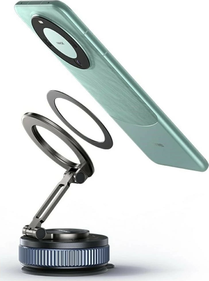 Mbajtës magnetik për makinë, USAMS ZJ084, montim në grilë ajrimi, rrotullim 360°, për celularë 4–7", me 2 pllaka metalike, zi