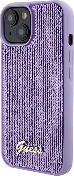 Mbështjellës Guess Sequin Script Metal për iPhone 15, vjollcë Mbështjellës Guess Sequin Script Metal për iPhone 15, vjollcë