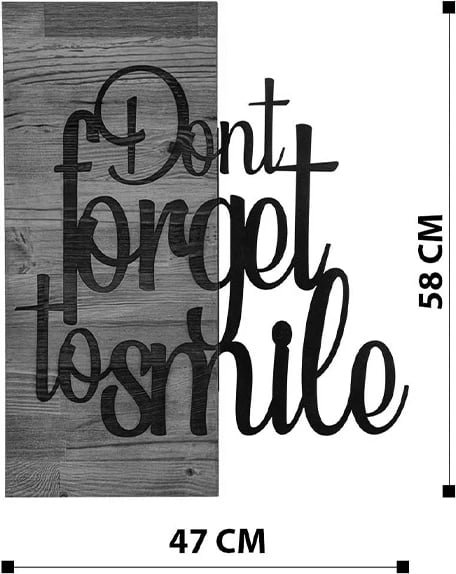 Dekor muri Smiley, dru pishe natyral, metal i zi, 47x3x58cm