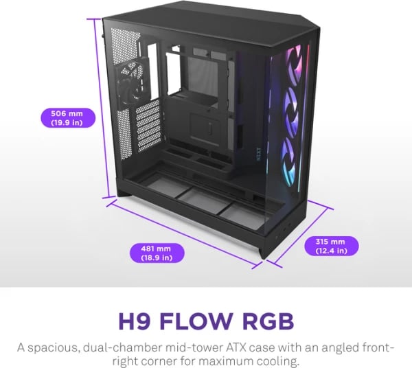 Kasë kompjuteri NZXT H9 Flow RGB (CM-H92FB-P1), e zezë
