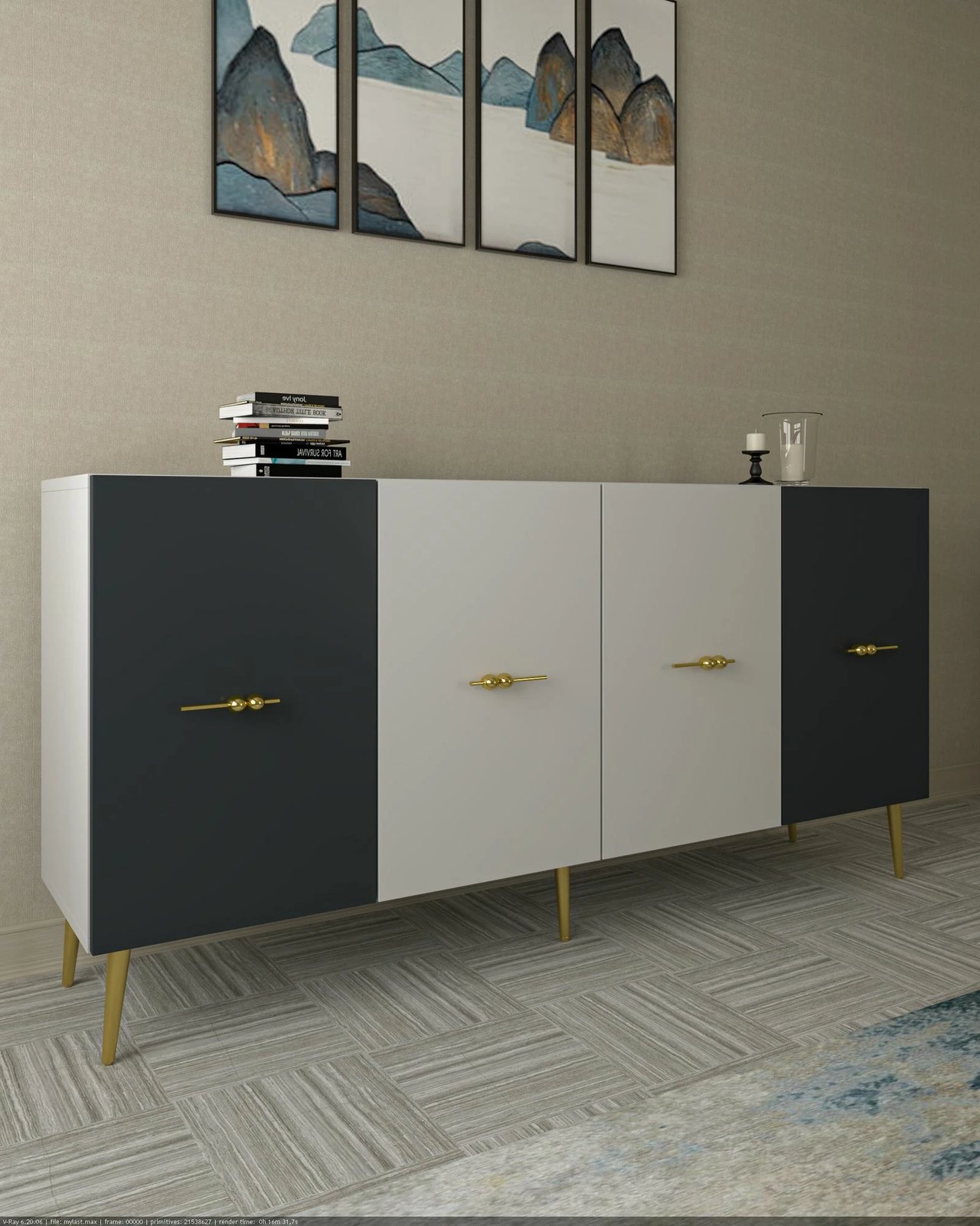 Konsol Skye Decor, Loop KB150, e bardhë, antracit