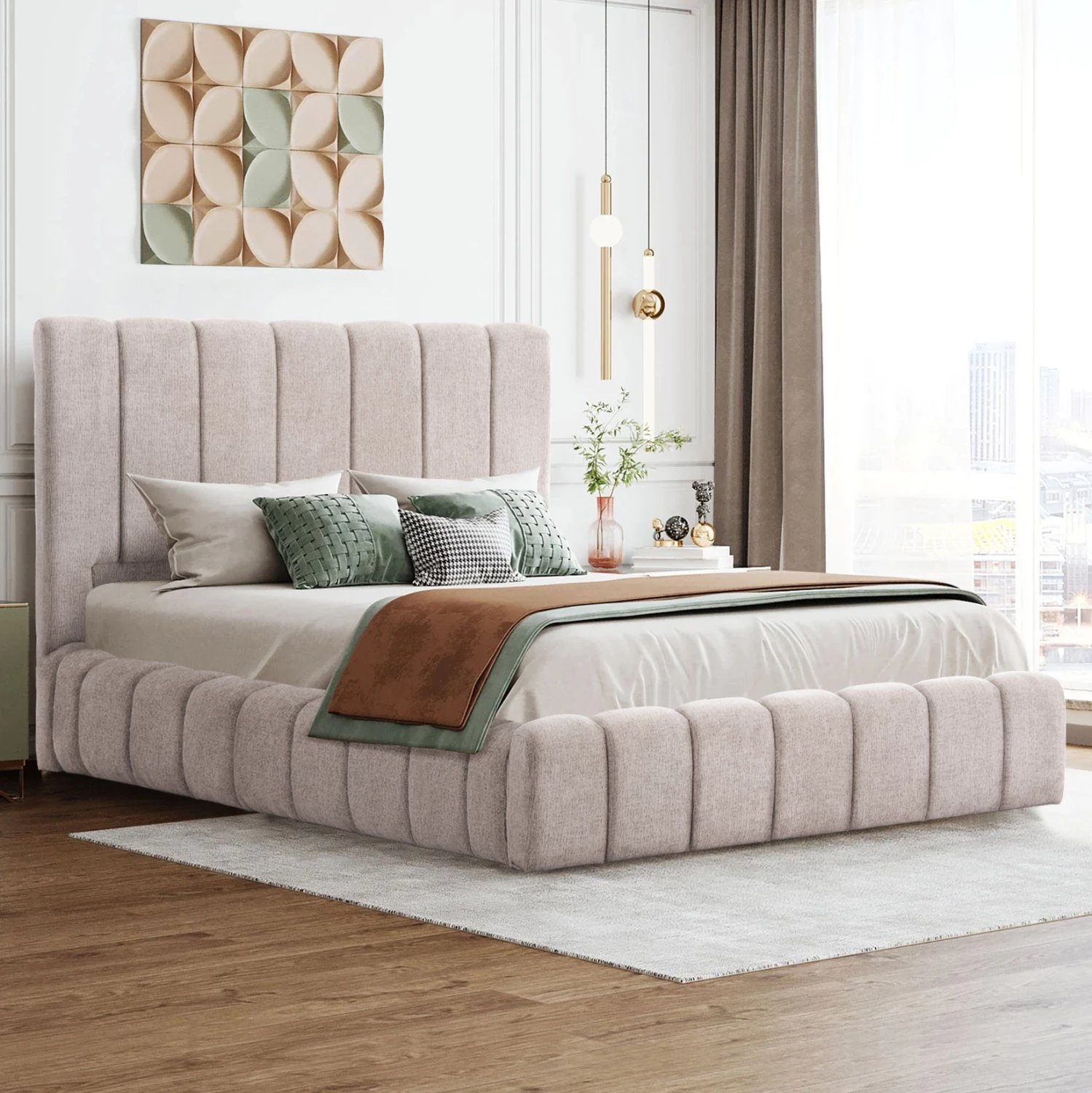 Krevat me hapësirë për depo, material TEDDY, bezhë, për dyshek 160x200cm