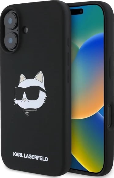 Mbështjellës Karl Lagerfeld Silicone Choupette Head MagSafe për iPhone 16, i zi