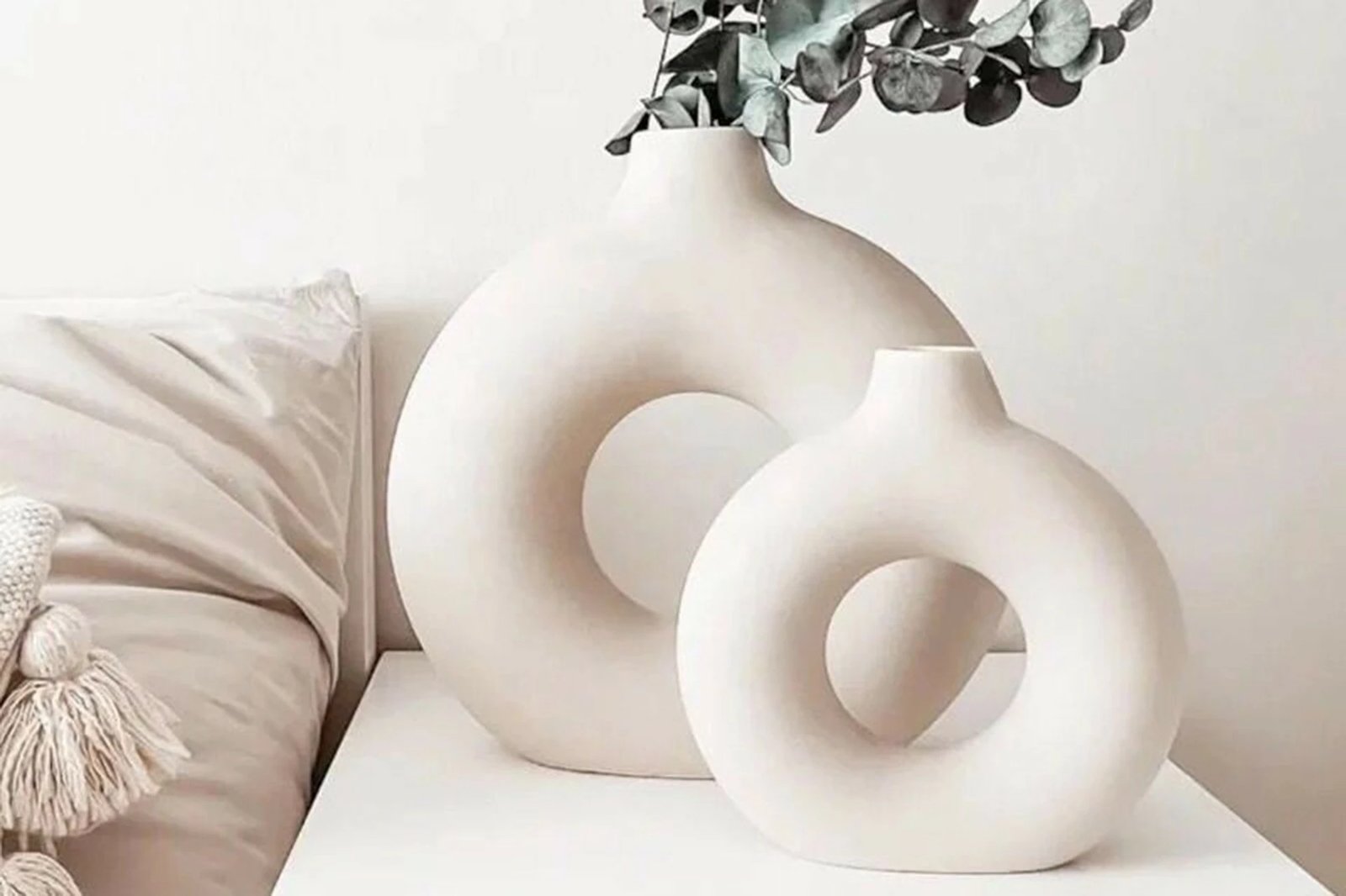 Set vazo dekorative, stil skandinav, ngjyrë krem, Evila Originals, halka