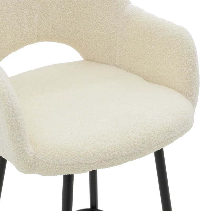 Karrige për bar Renish, pëlhurë teddy ivary, këmbë metalike të zeza, 51x57x114cm