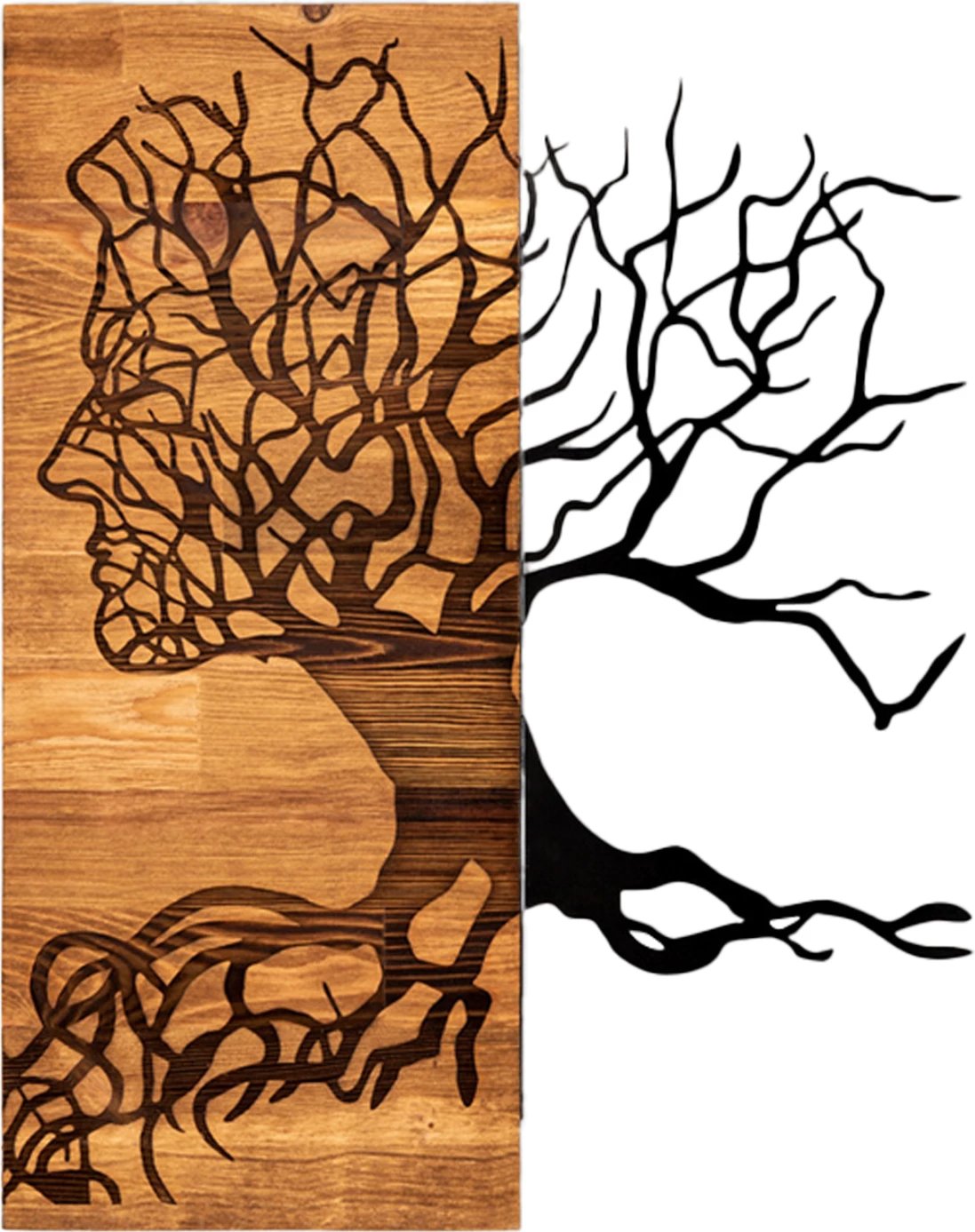 Dekor muri prej metali e druri, ngjyrë e zezë, 45x3x58cm