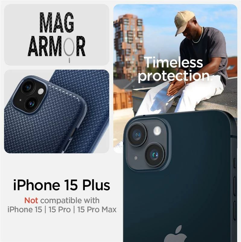 Mbështjellës Spigen Mag Armor me MagSafe për iPhone 15 Plus, Blu