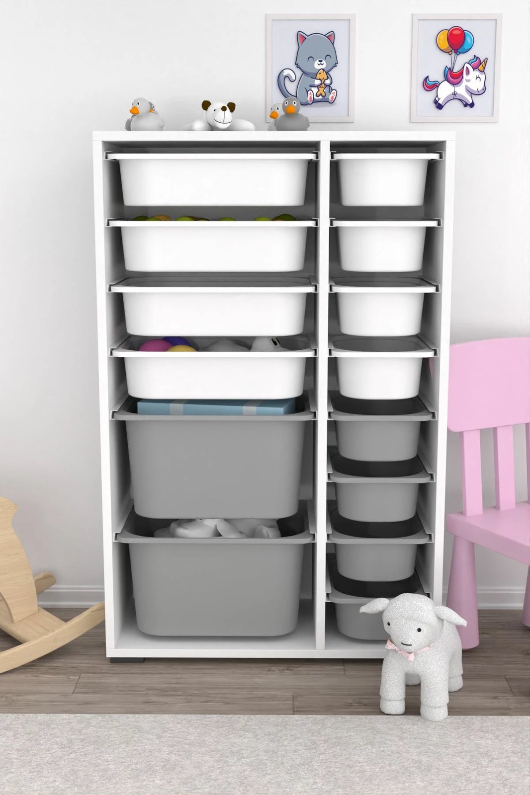 Dollap multifunksional Hanah Home, Rine 2D4K8U, i bardhë, gri