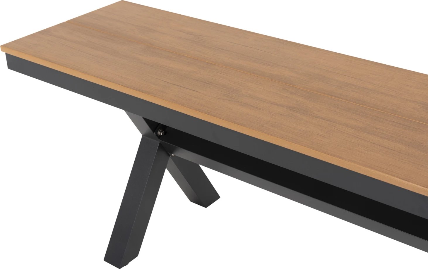 Stol alumini TAWNEE FH6040.01, ngjyrë antracit, sipërfaqe polivudi, ngjyrë druri natyral, 220x36x44.5H cm