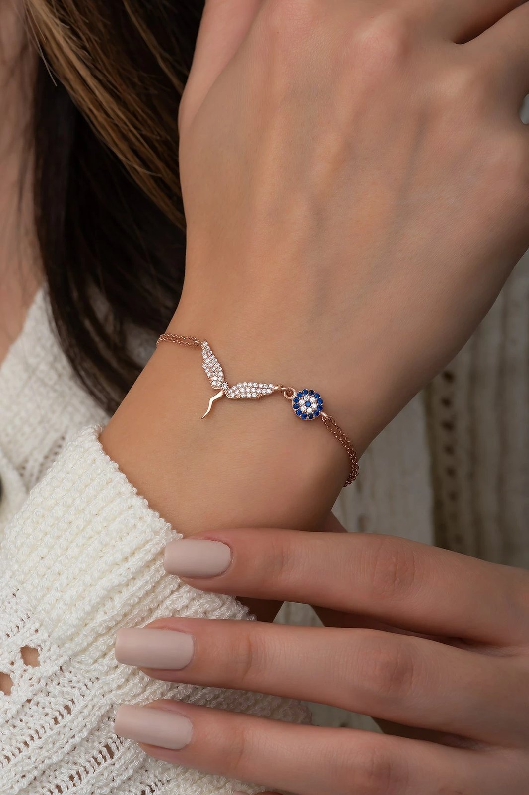 Byzylyk argjendi Jumeon, ngjyrë rozë e artë, kaltër e bardhë, TRDYL400