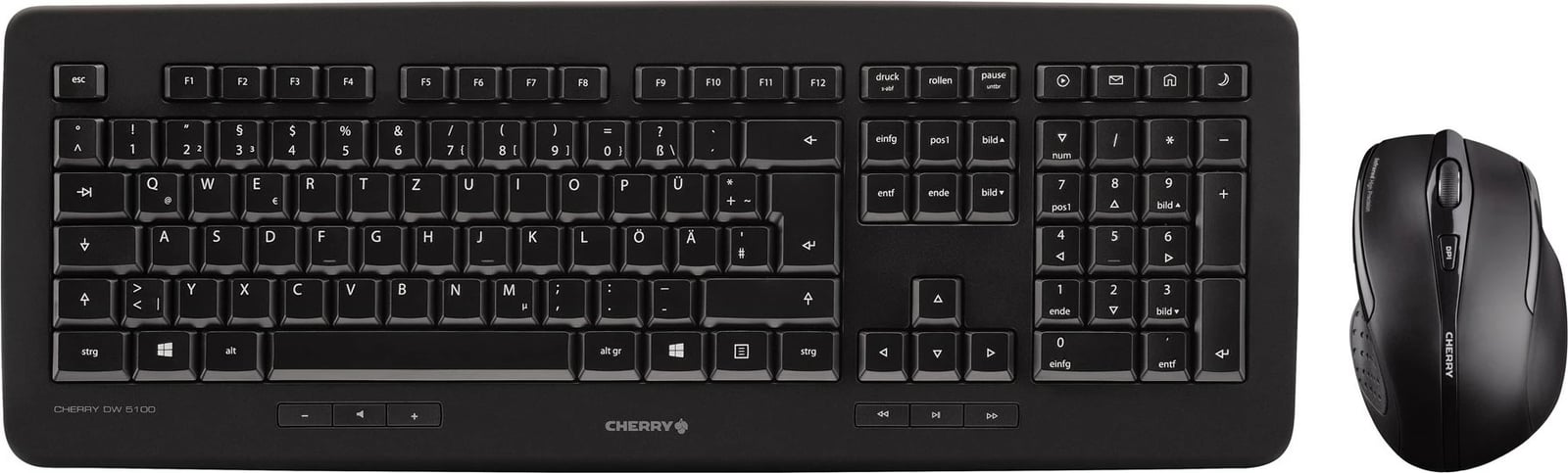 Tastierë dhe maus Cherry DW 5100, Full-size (100%), Wireless, RF Wireless, QWERTZ, e zezë