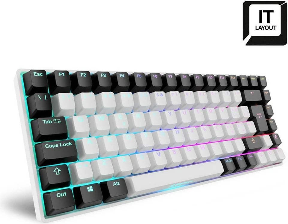 Tastierë mekanike SHARKOON SKILLER SGK50 S3, Gateron Yellow, 75%, RGB, IT Layout, e bardhë