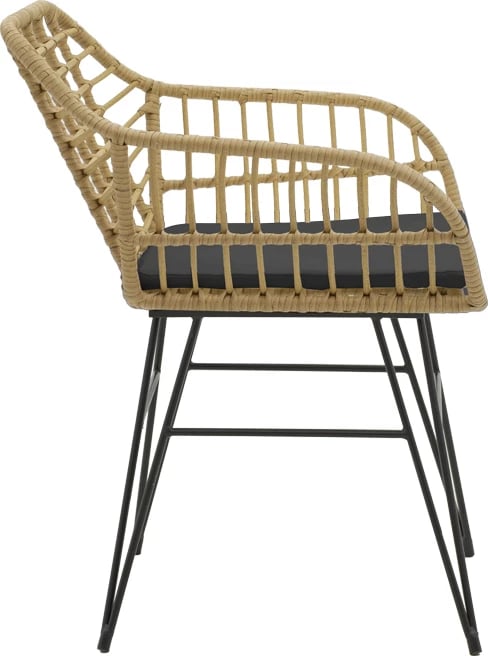 Set tavoline me karrige Naoki V, rattan, ngjyrë natyrale dhe metal i zi, 80x80x78cm