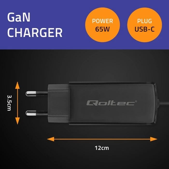 Karikues universal Qoltec 52419, 65W, GaN, USB-C 3.1, i zi